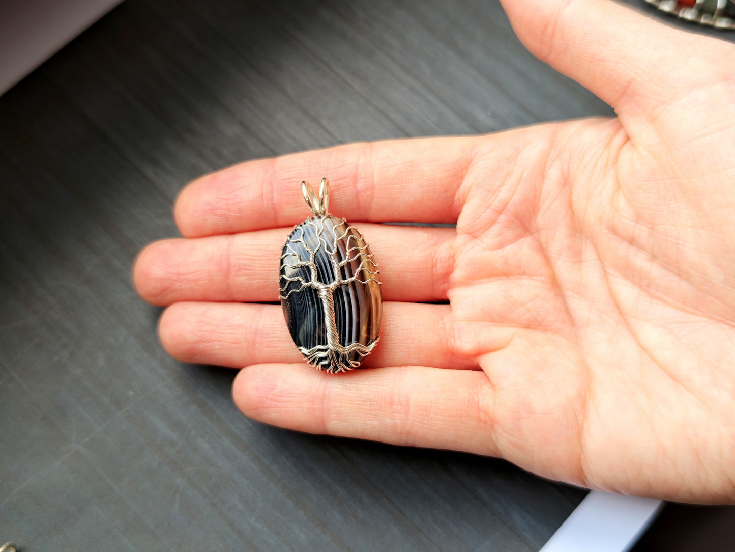 Tree pendant with a black onyx gemstone