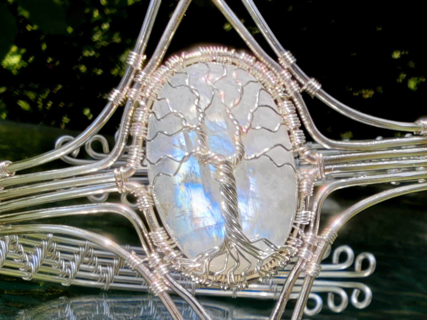 Tree arm ring with a moonstone gemstone