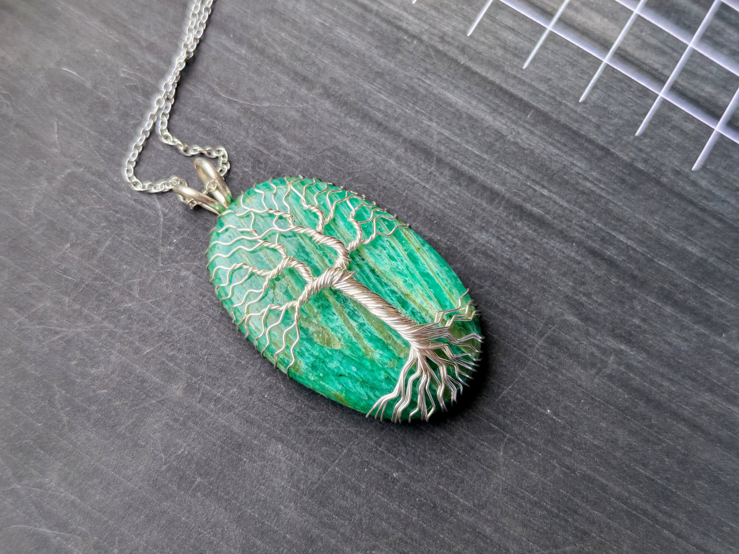 Tree pendant with an amazonite gemstone