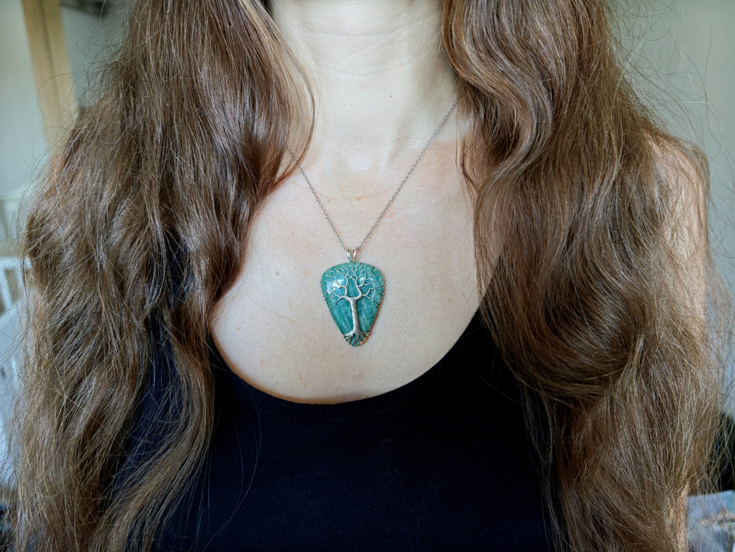 Tree pendant with an amazonite gemstone