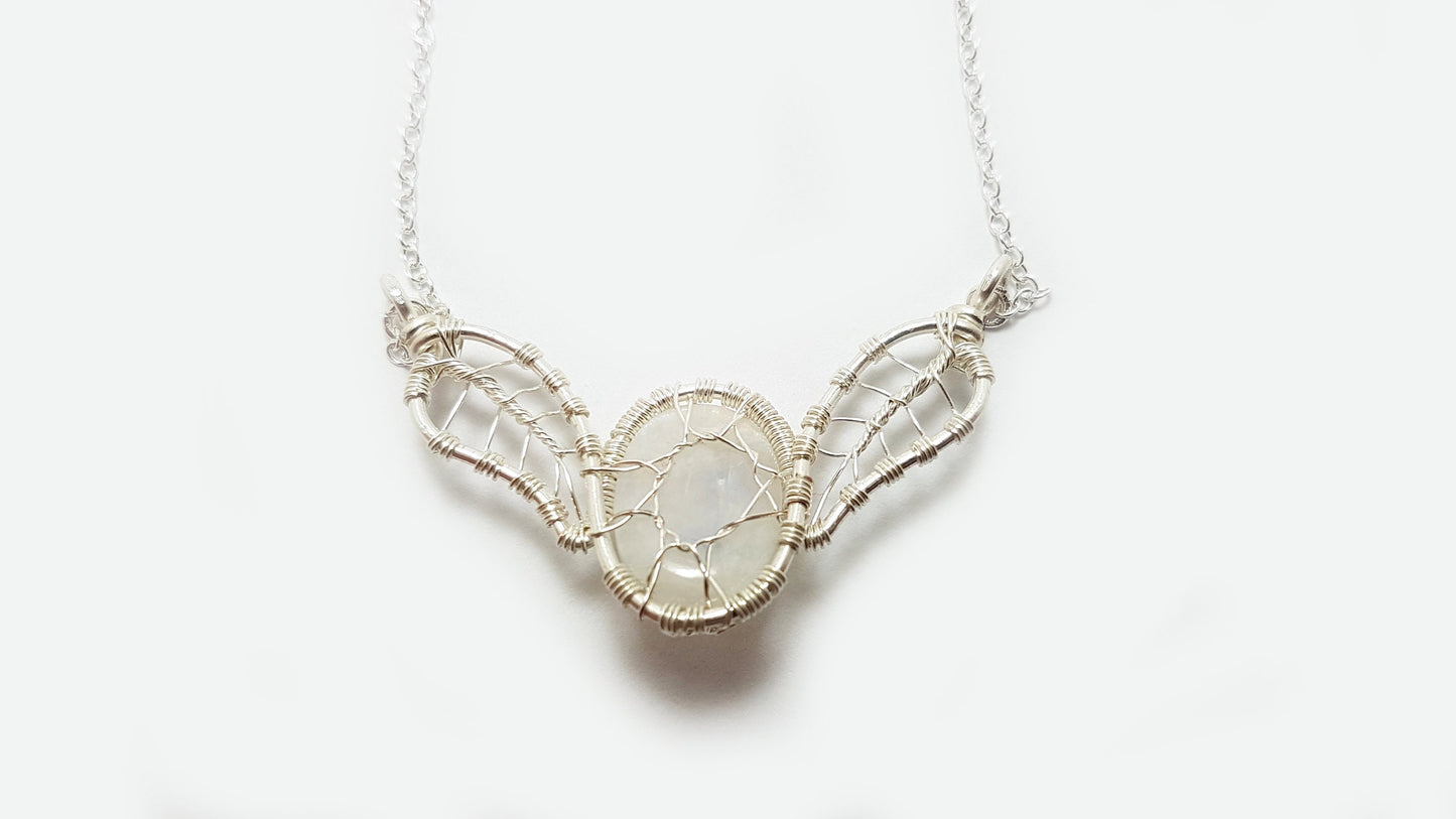 Tree - leaf necklace with a moonstone