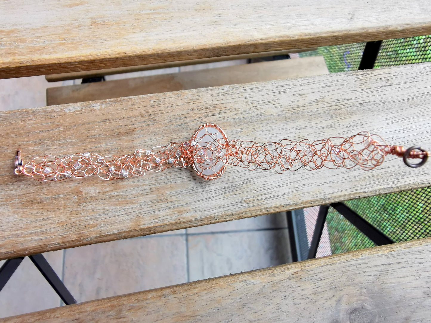 Wire crochet tree bracelet with a moonstone