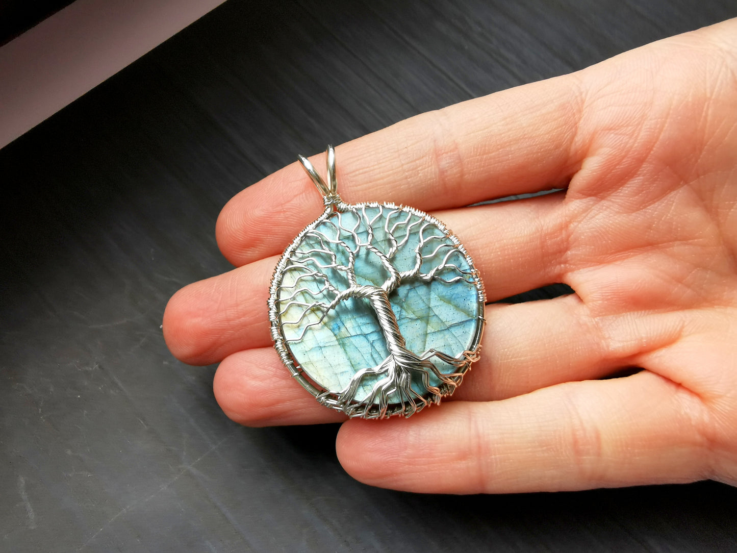 Tree pendant with a labradorite gemstone