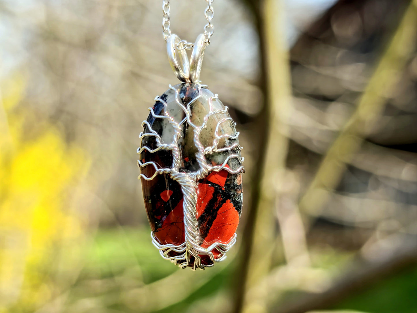 Tree pendant with a bloodstone gemstone