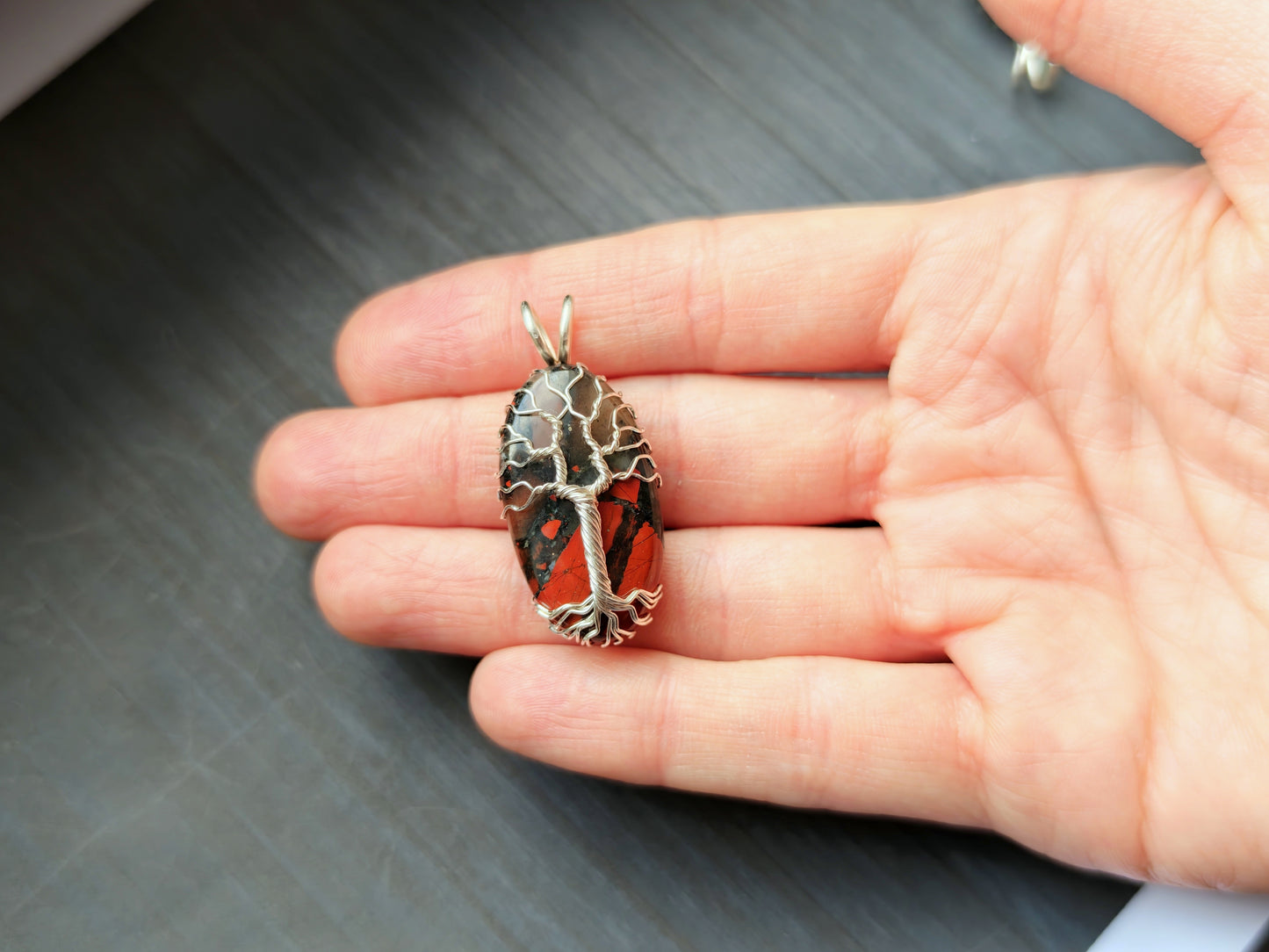 Tree pendant with a bloodstone gemstone