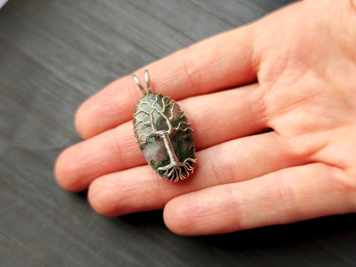 Tree pendant with a moss agate gemstone