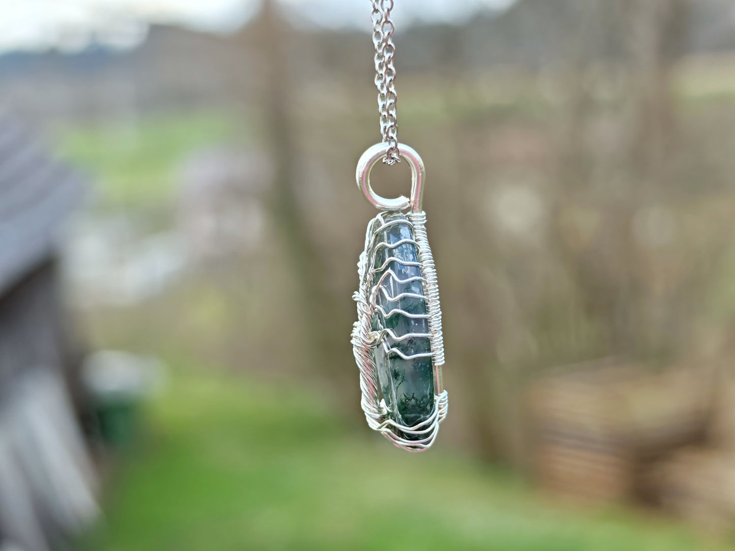 Tree pendant with a moss agate gemstone