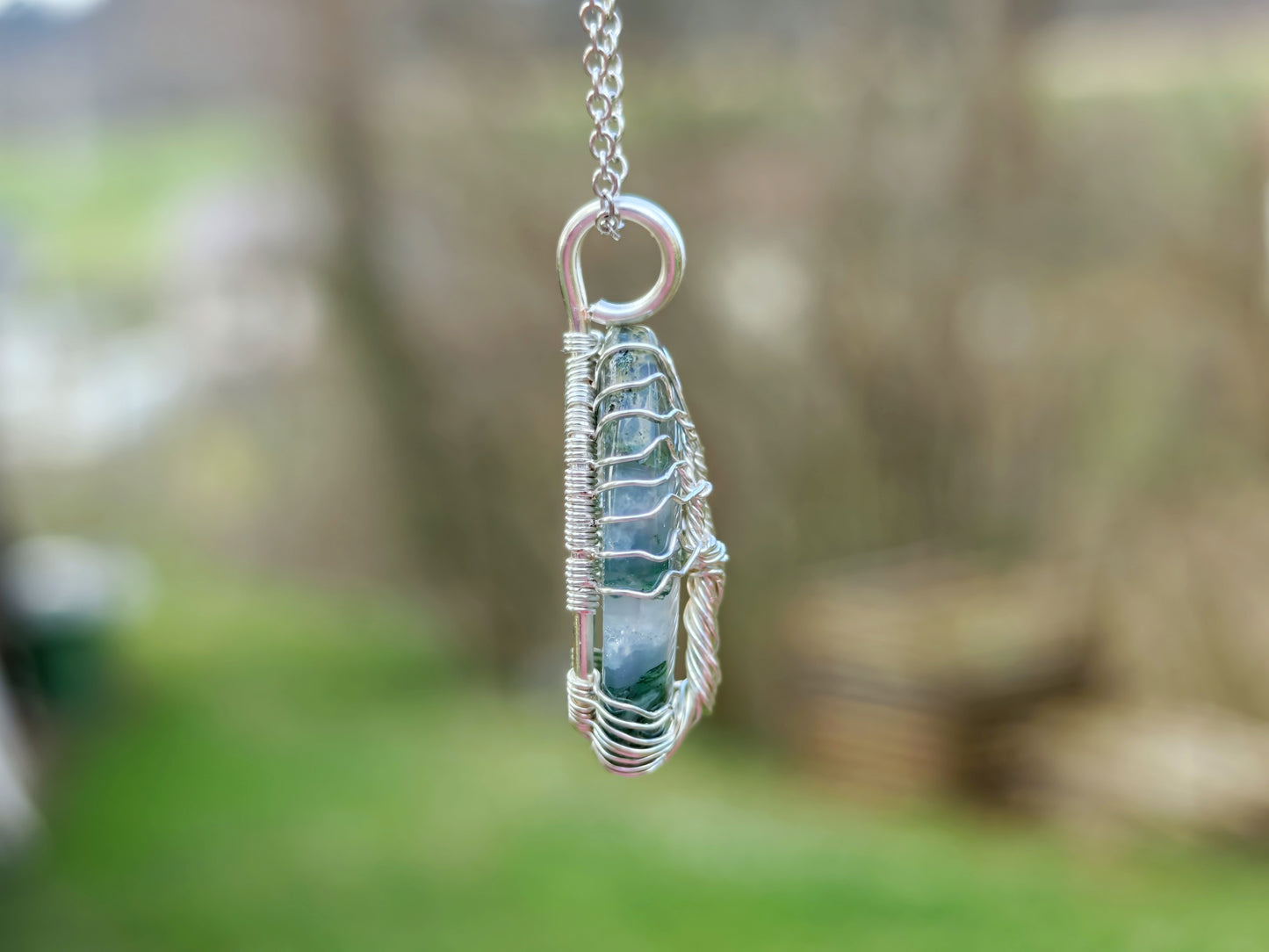 Tree pendant with a moss agate gemstone