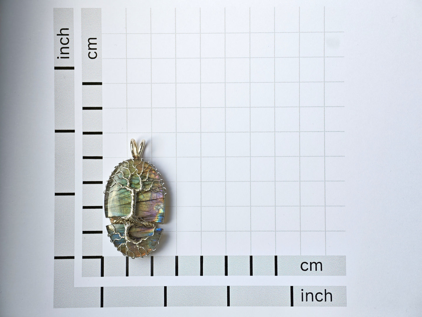 Tree pendant with a broken labradorite gemstone