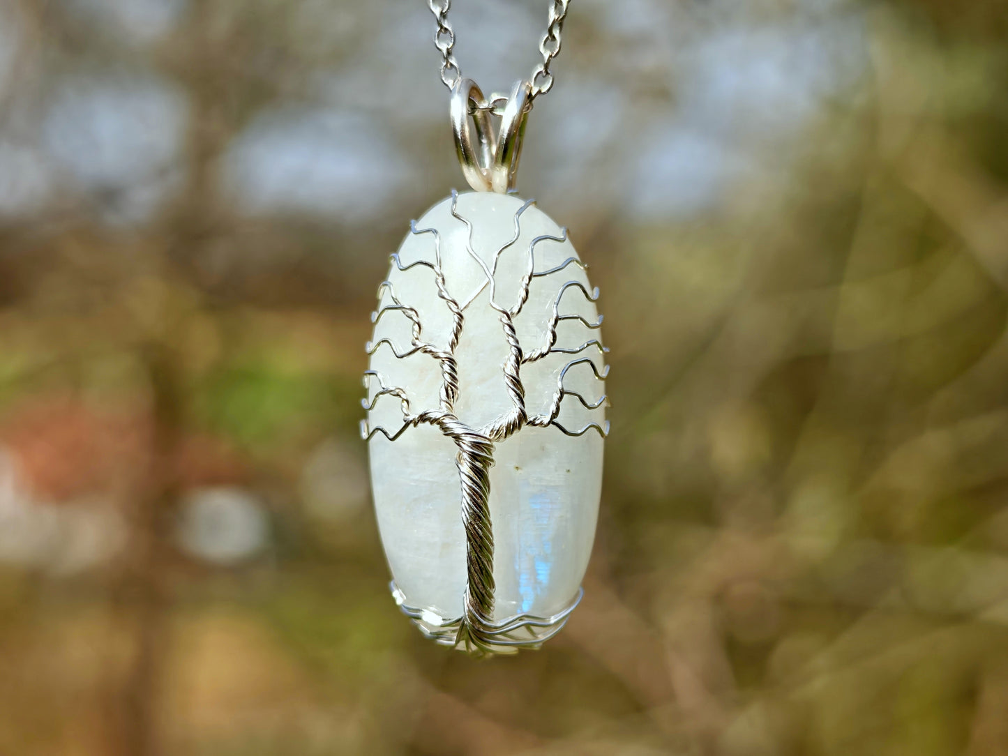 Tree pendant with a moonstone gemstone