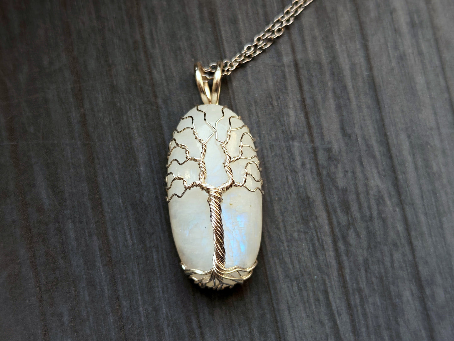 Tree pendant with a moonstone gemstone