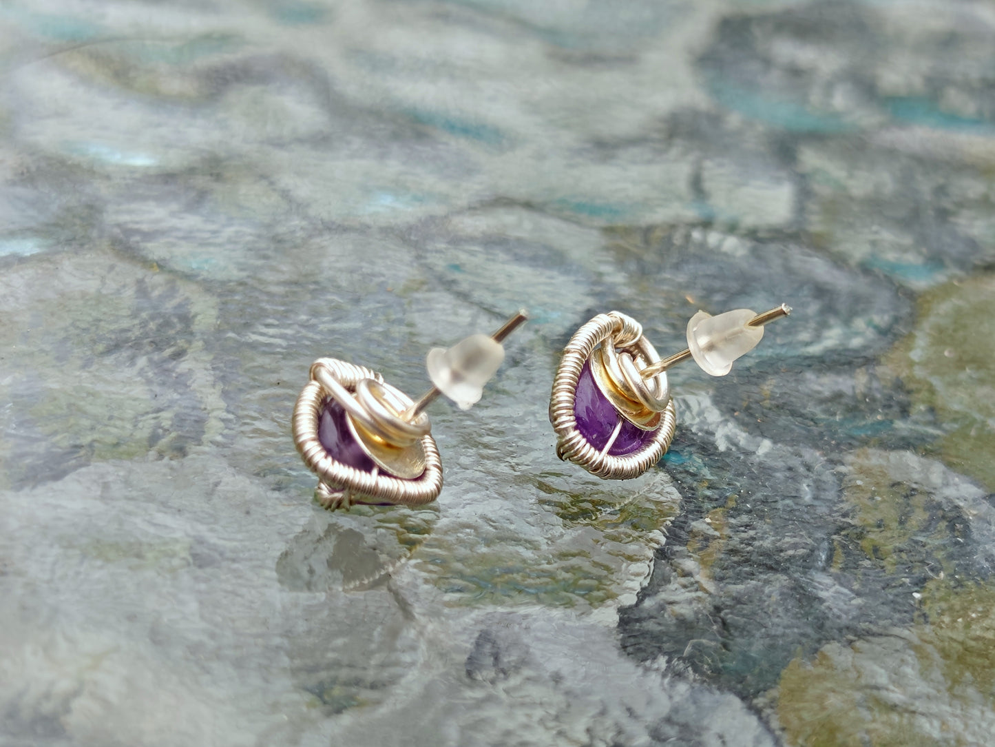 Tree stud earrings with amethyst gemstones