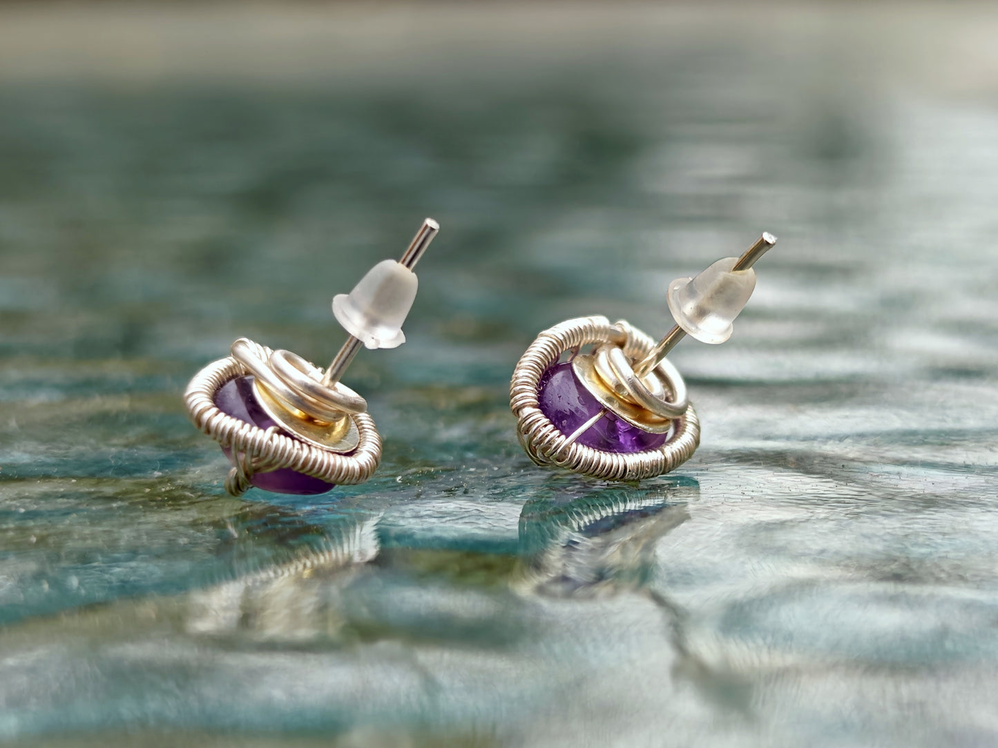 Tree stud earrings with amethyst gemstones
