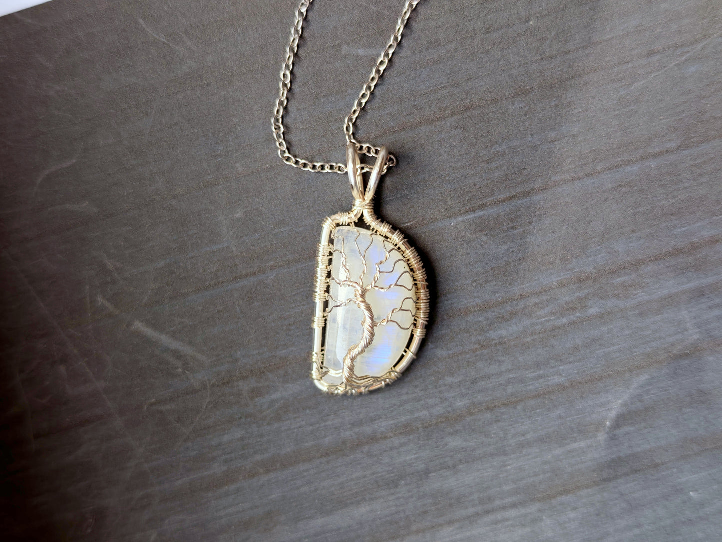 Tree pendant with a moonstone gemstone
