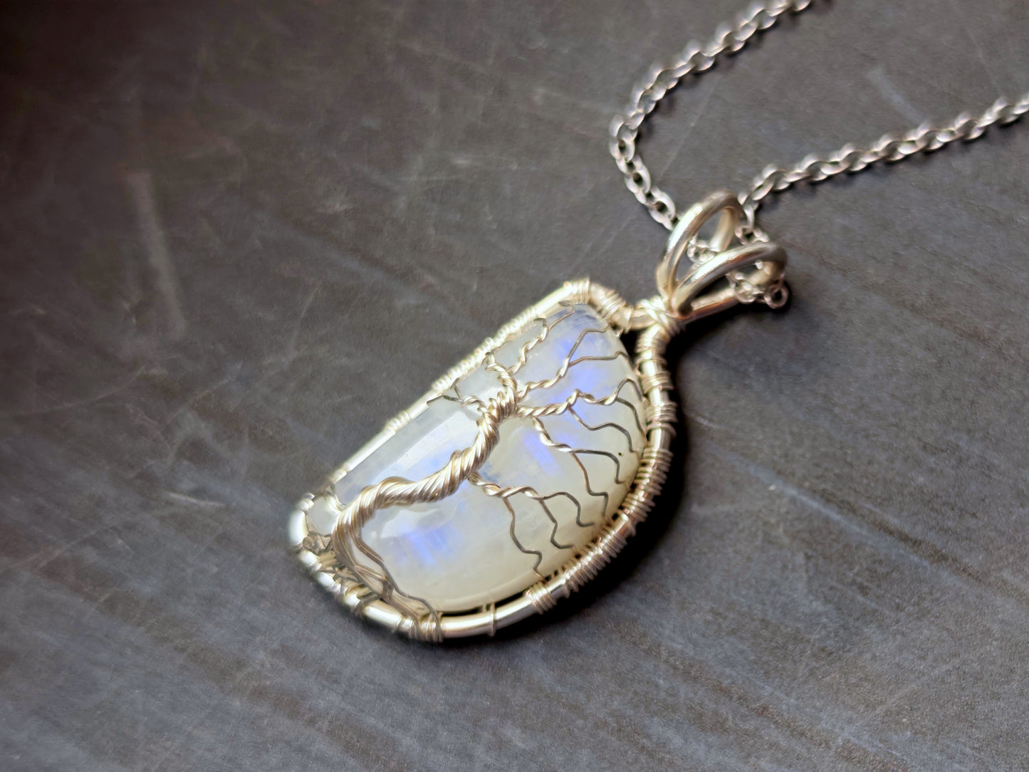 Tree pendant with a moonstone gemstone