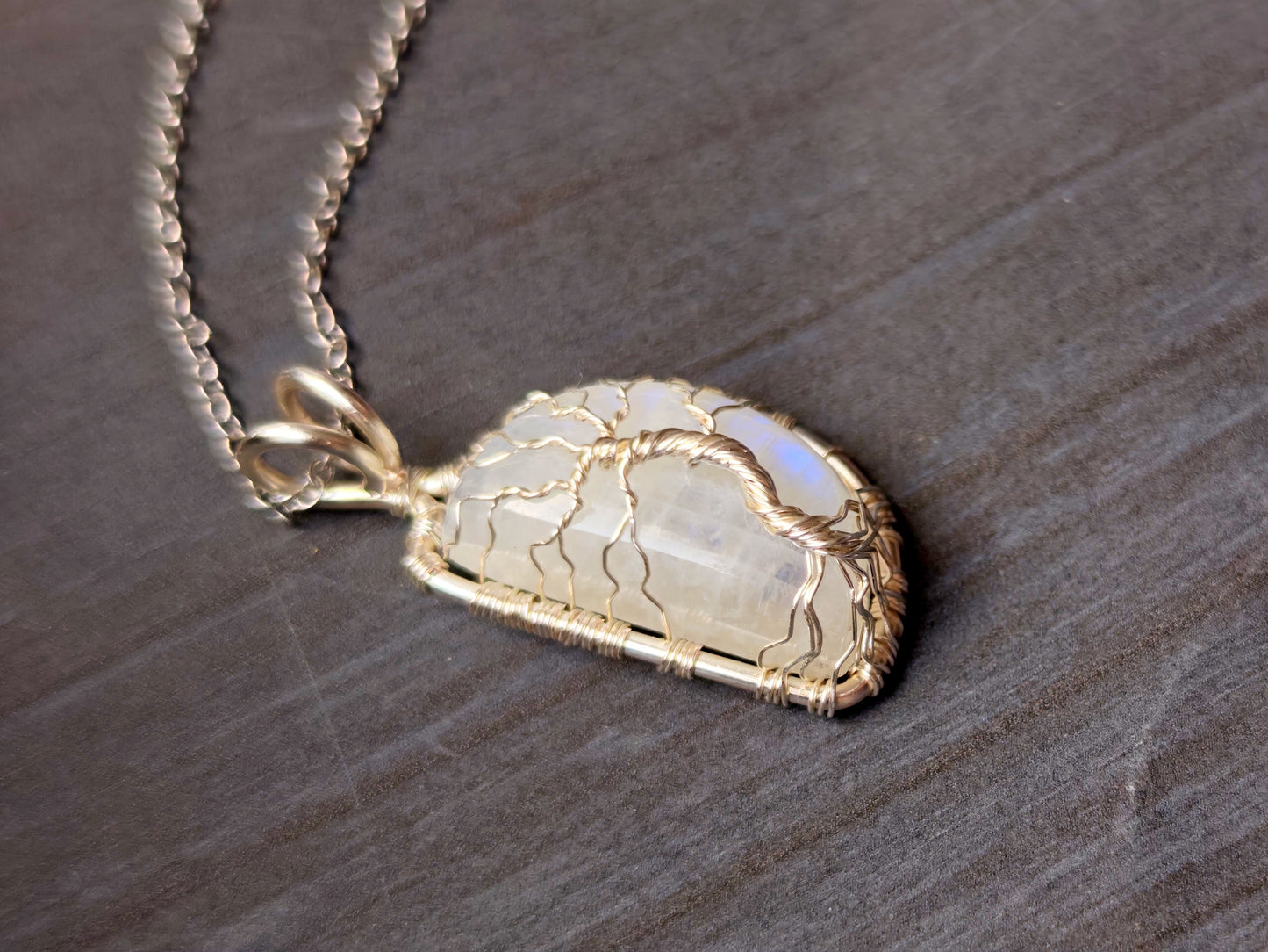 Tree pendant with a moonstone gemstone