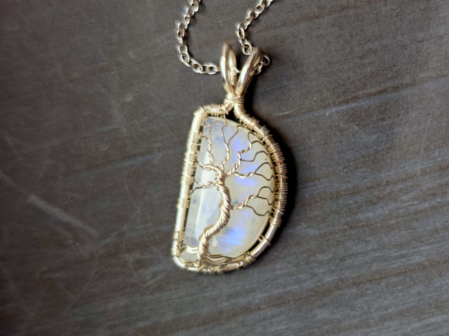 Tree pendant with a moonstone gemstone