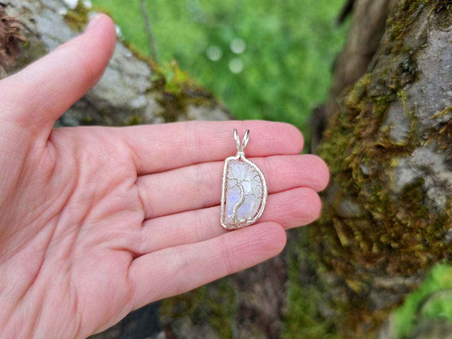 Tree pendant with a moonstone gemstone
