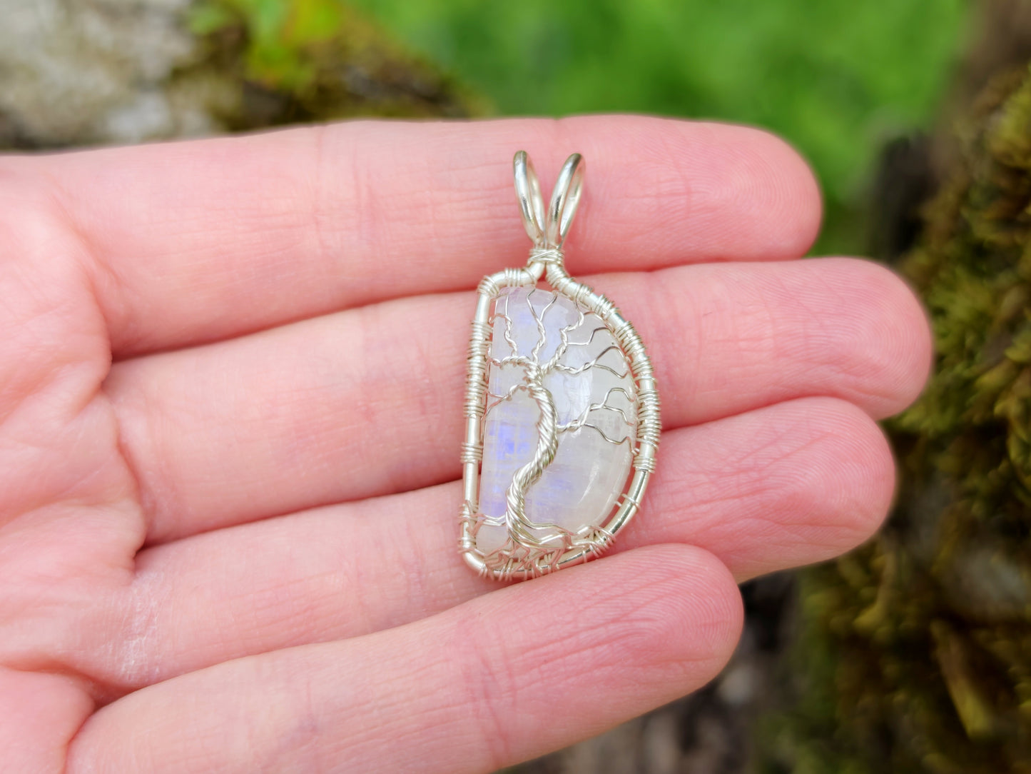 Tree pendant with a moonstone gemstone
