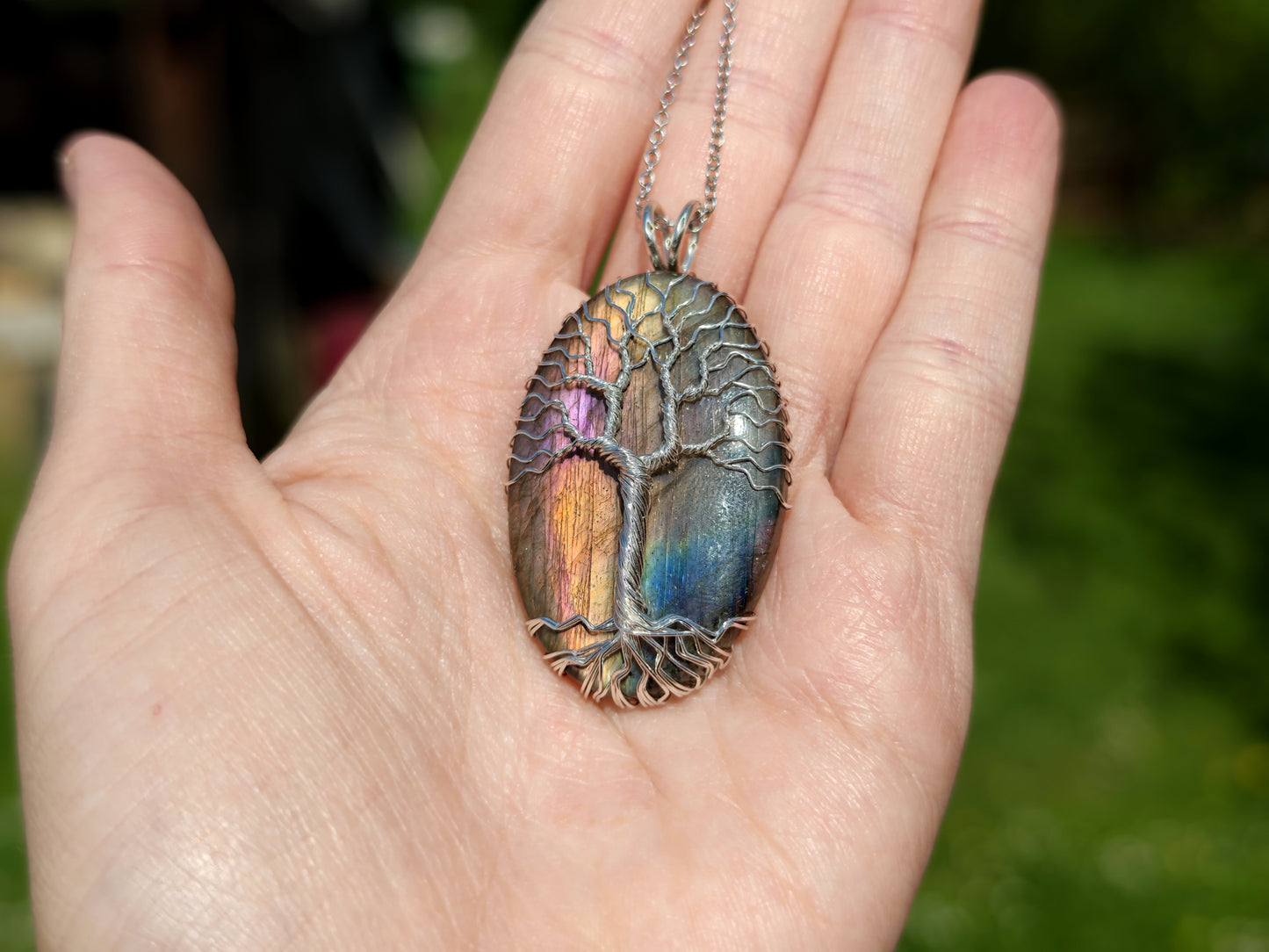 Tree pendant with a labradorite gemstone