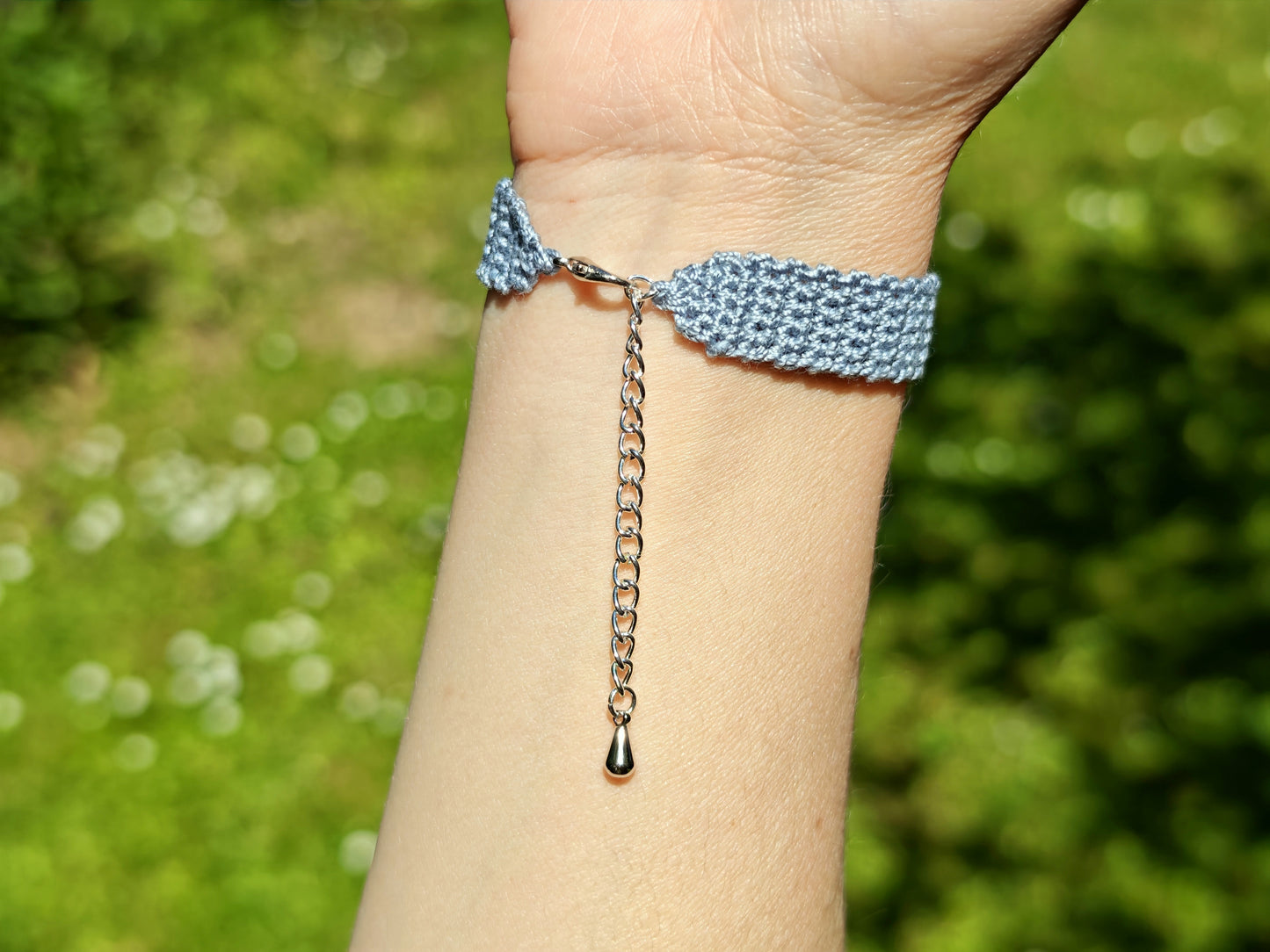 Crochet tree bracelet with a moonstone gemstone