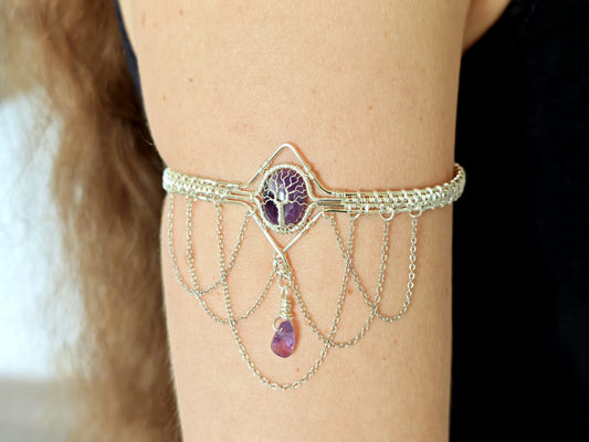 Tree arm ring with amethyst gemstones