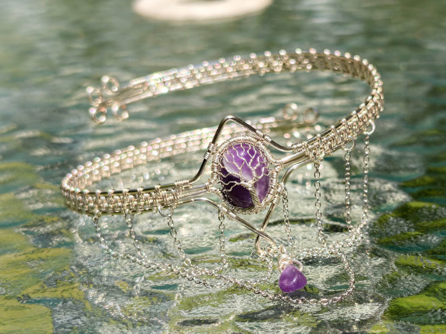 Tree arm ring with amethyst gemstones