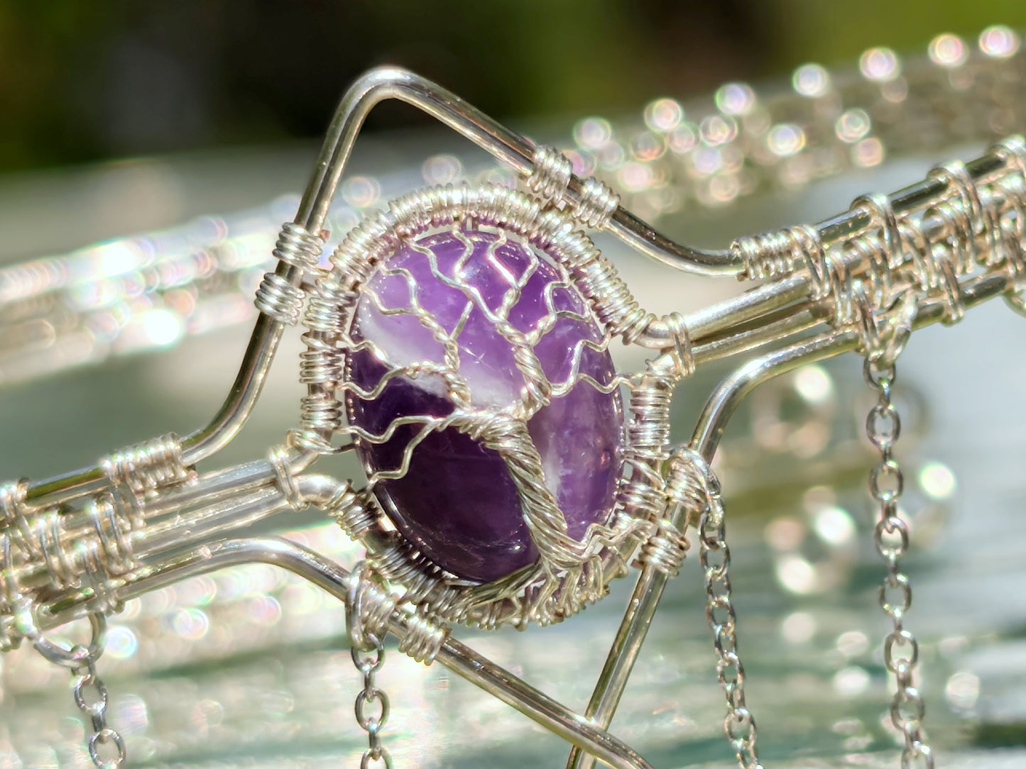 Tree arm ring with amethyst gemstones