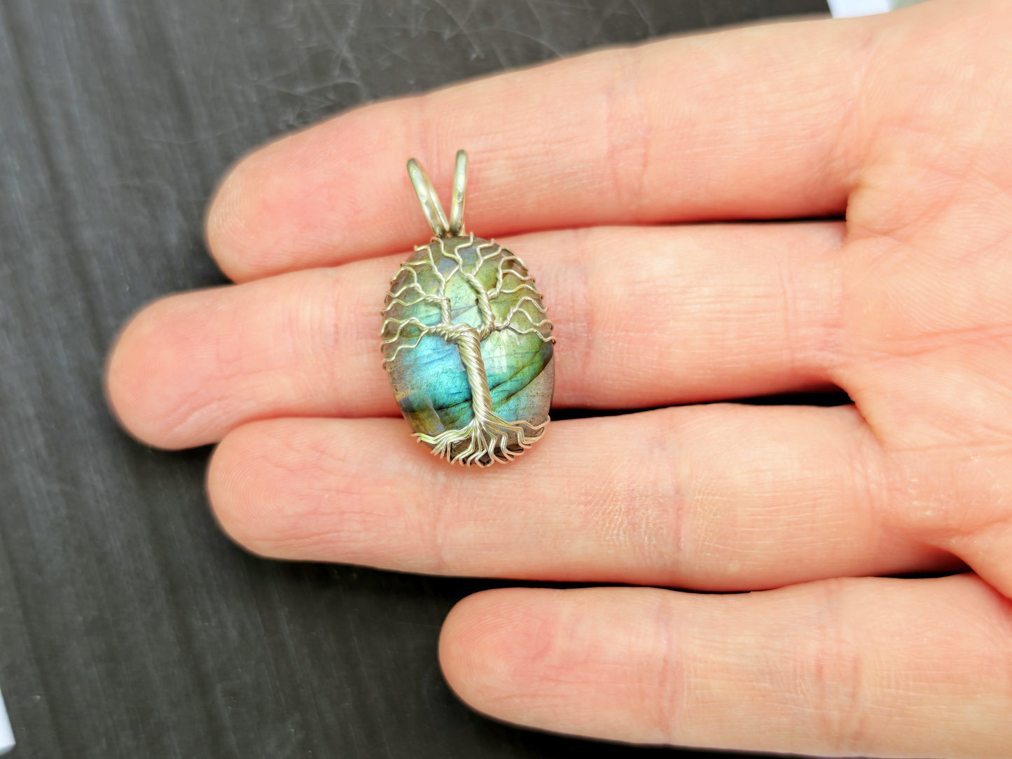 Tree pendant with a labradorite gemstone