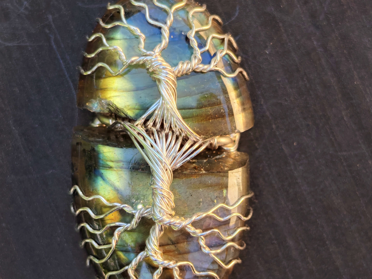 Tree pendant with a broken labradorite gemstone