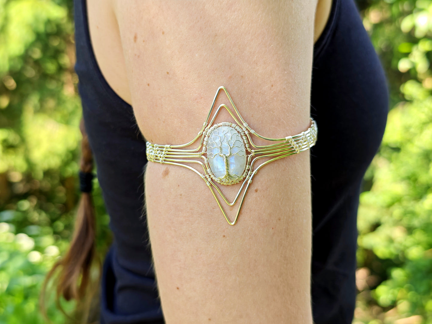 Tree arm ring with a moonstone gemstone