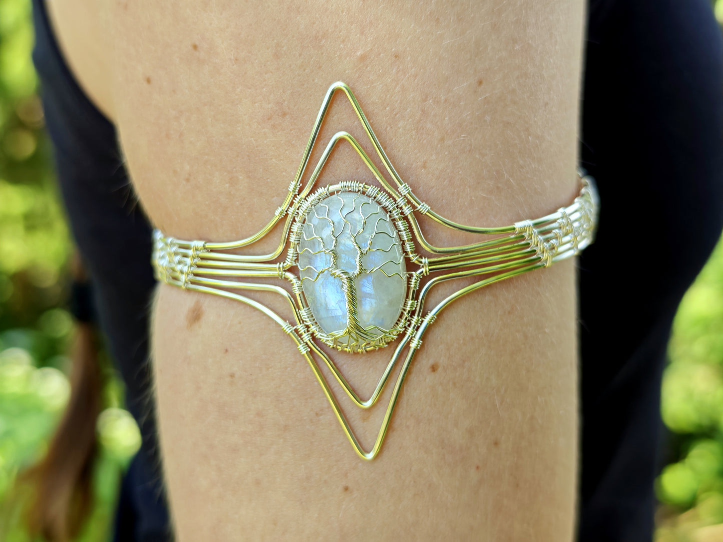 Tree arm ring with a moonstone gemstone