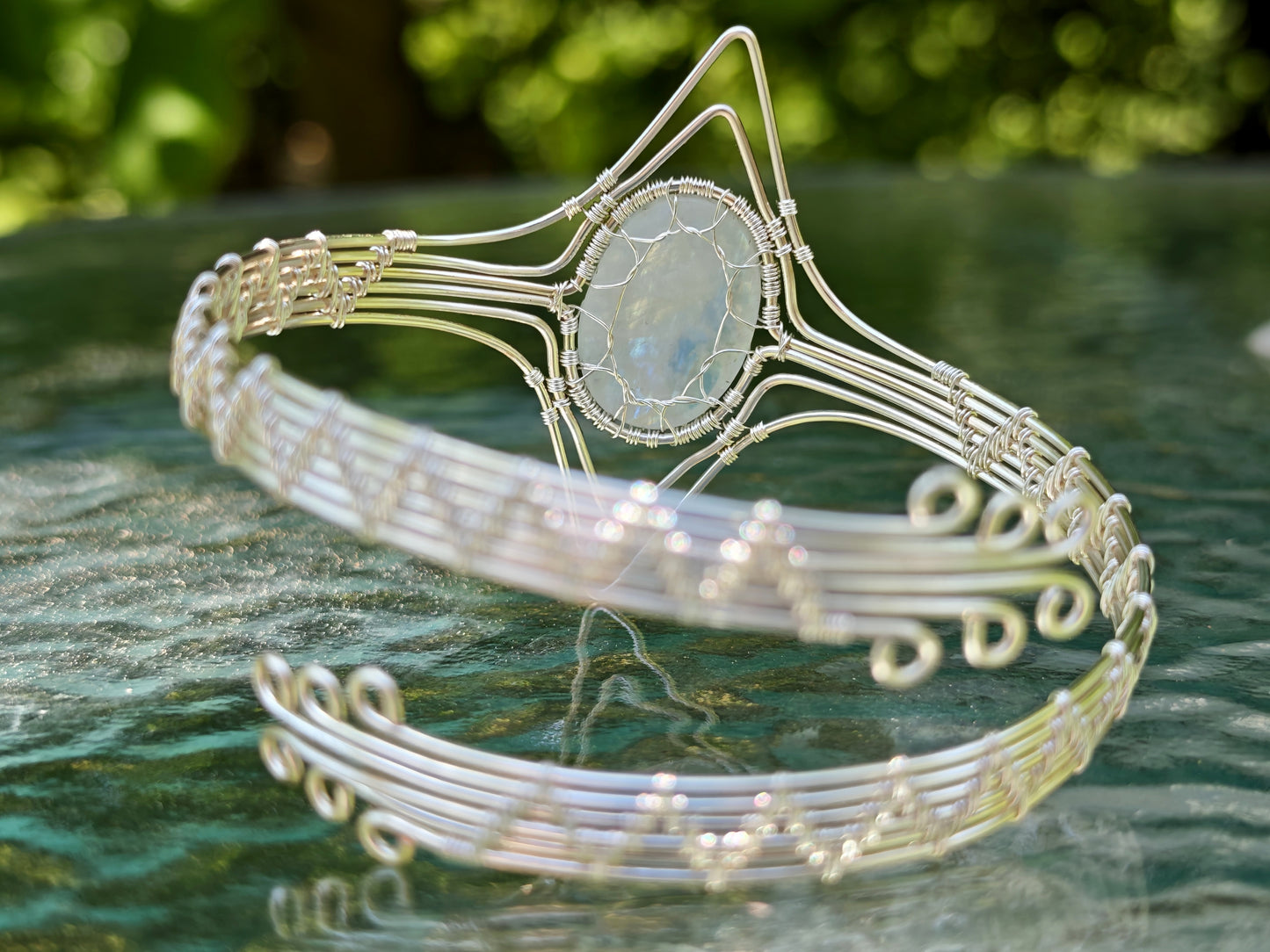 Tree arm ring with a moonstone gemstone