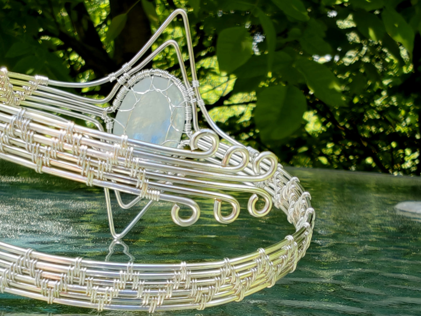 Tree arm ring with a moonstone gemstone