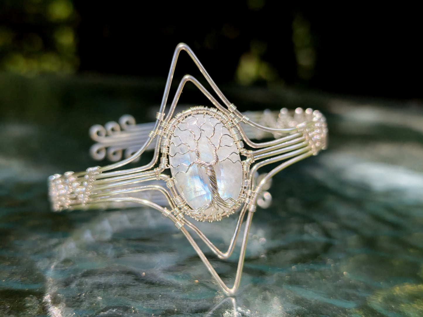 Tree arm ring with a moonstone gemstone