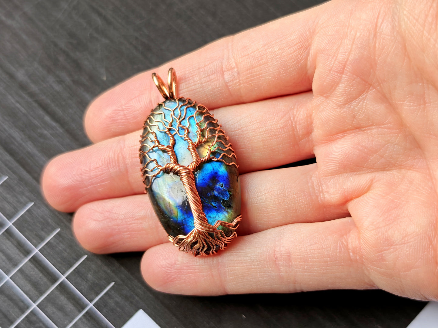 Tree pendant with a labradorite gemstone