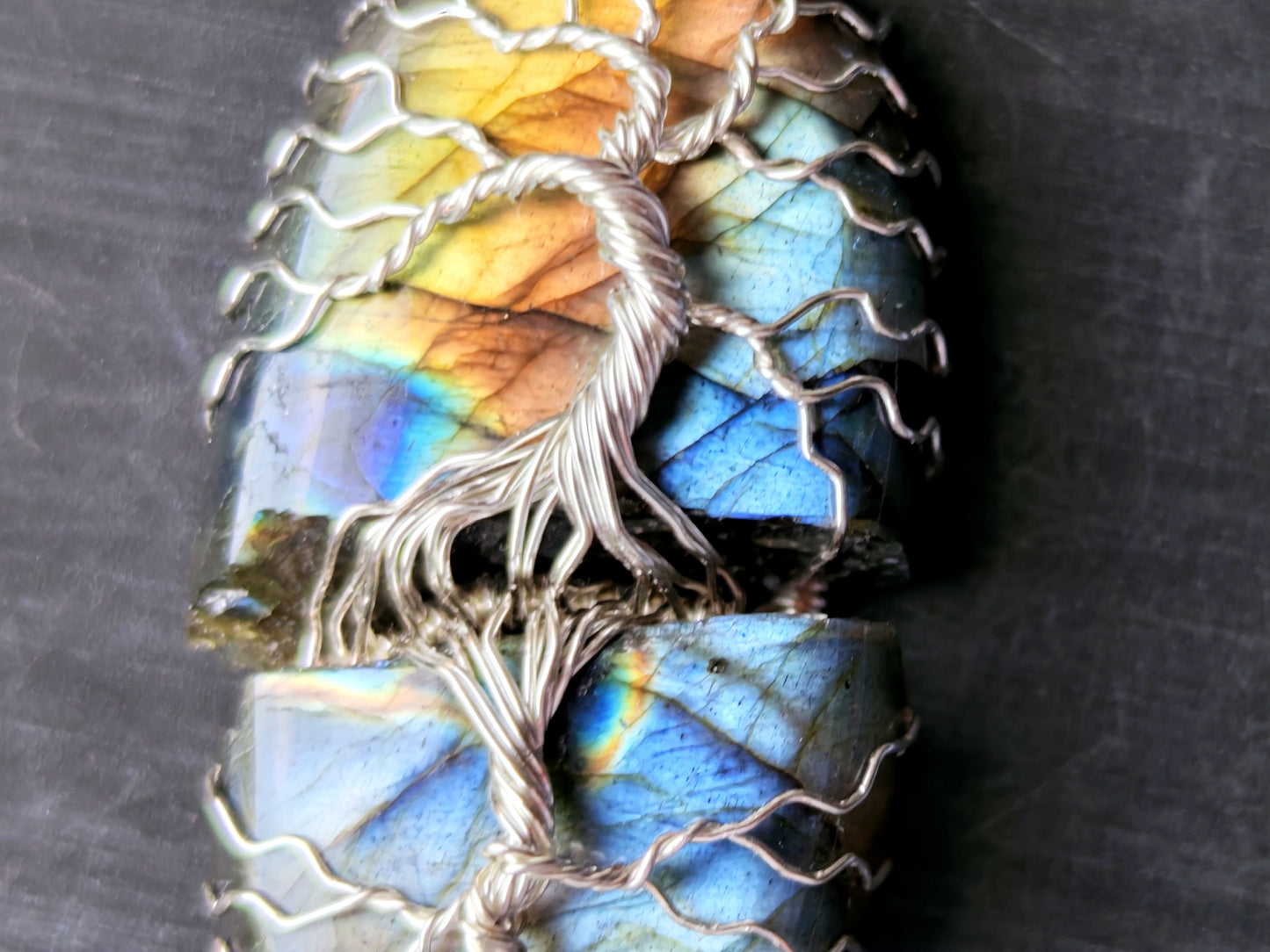 Tree pendant with a broken labradorite gemstone