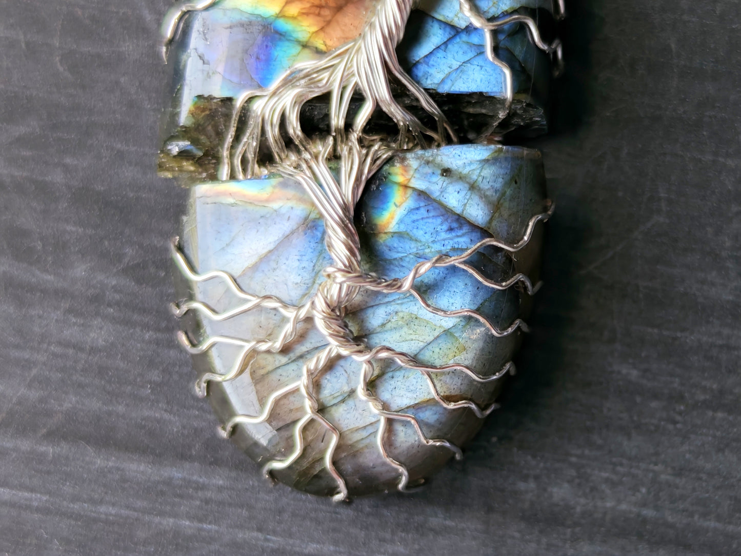 Tree pendant with a broken labradorite gemstone