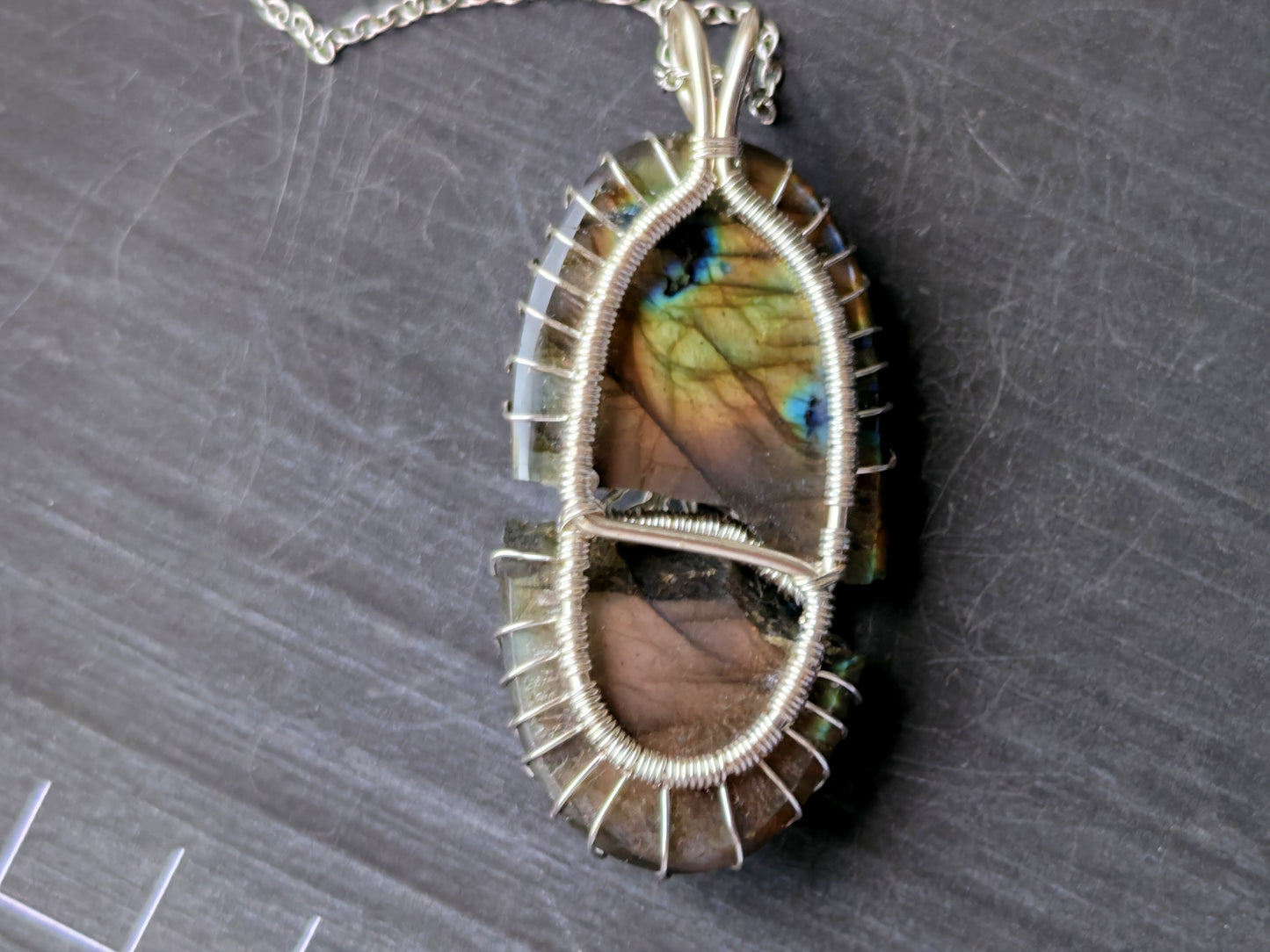 Tree pendant with a broken labradorite gemstone