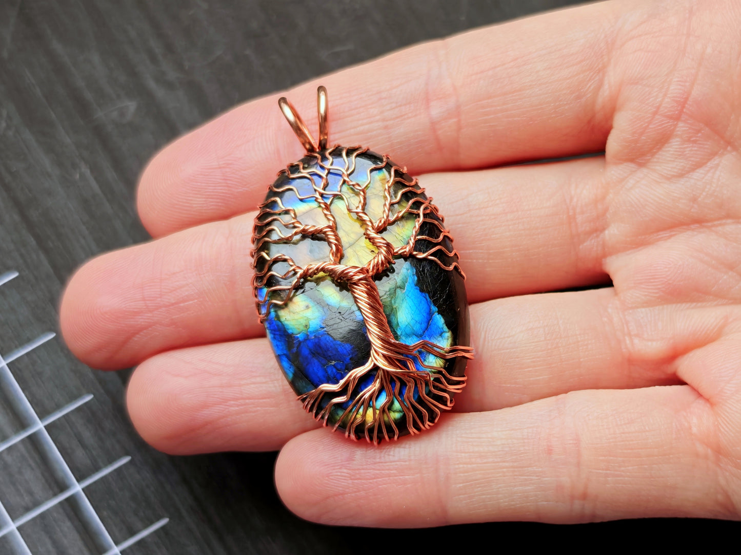 Tree pendant with a labradorite gemstone