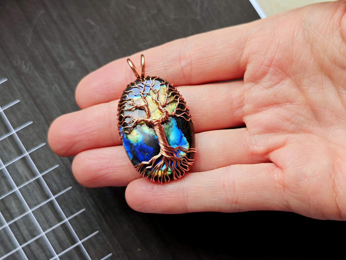 Tree pendant with a labradorite gemstone