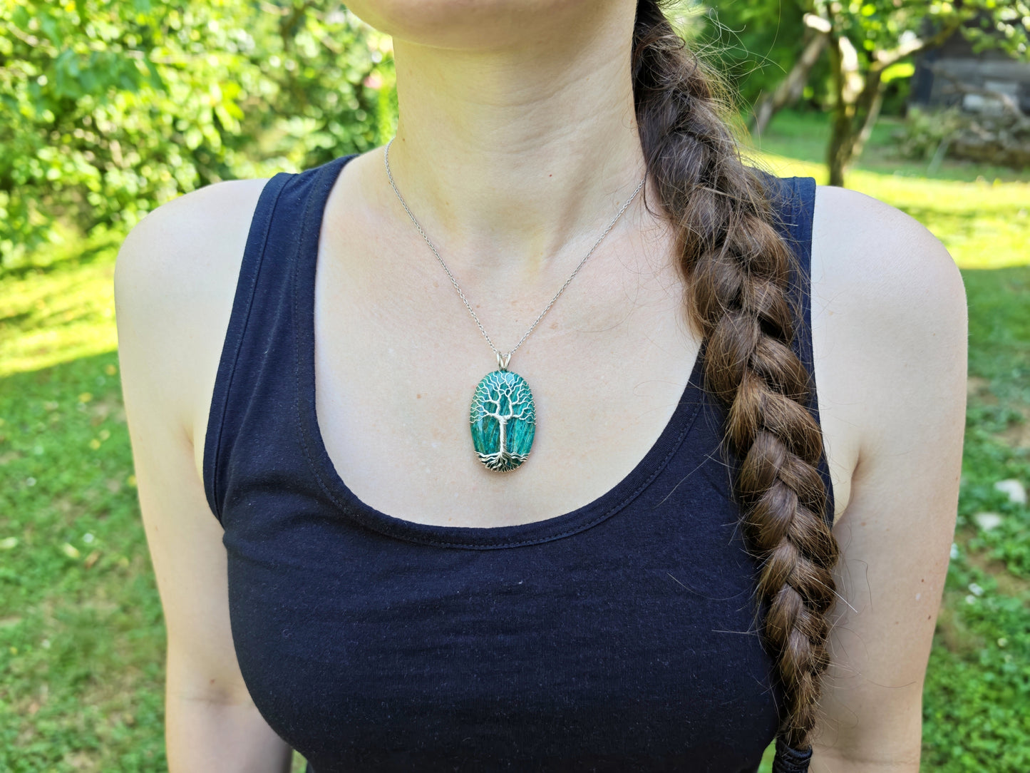Tree pendant with an amazonite gemstone