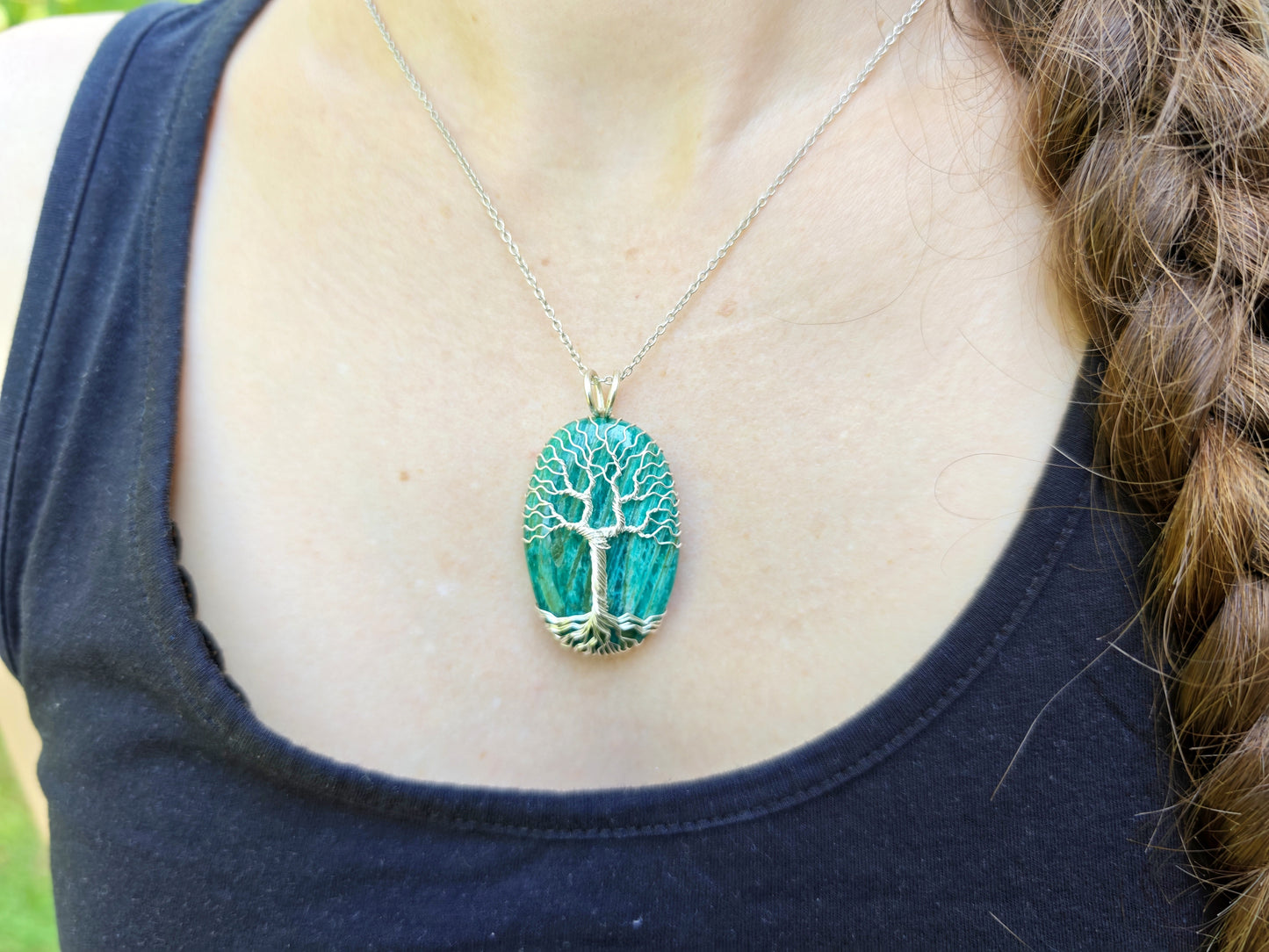 Tree pendant with an amazonite gemstone