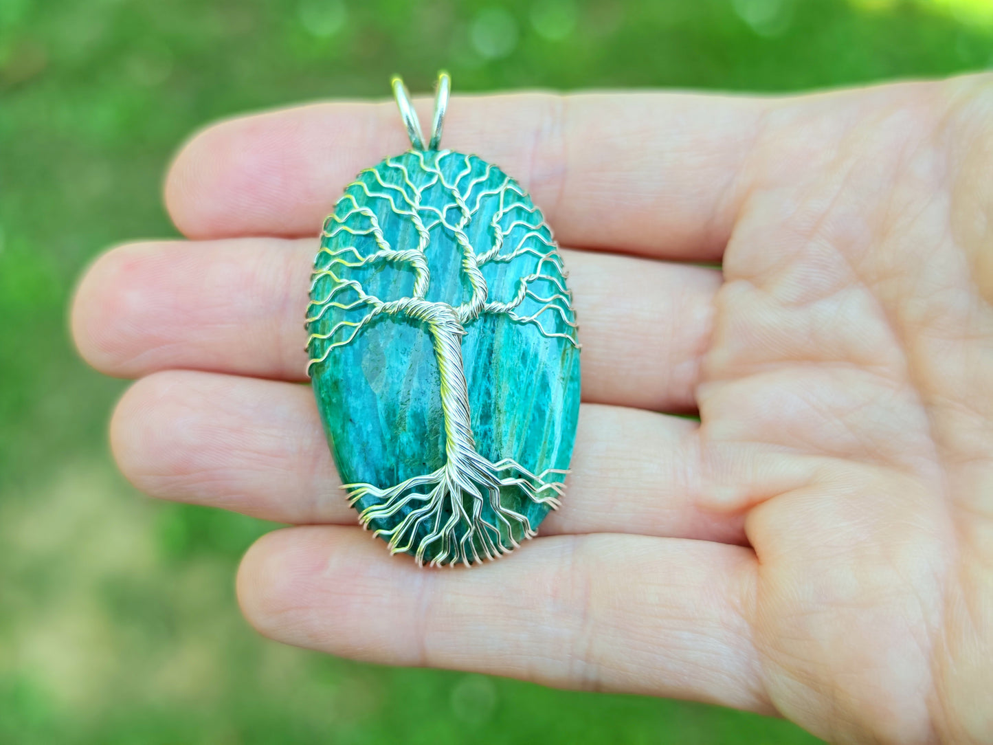 Tree pendant with an amazonite gemstone