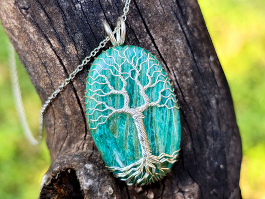 Tree pendant with an amazonite gemstone