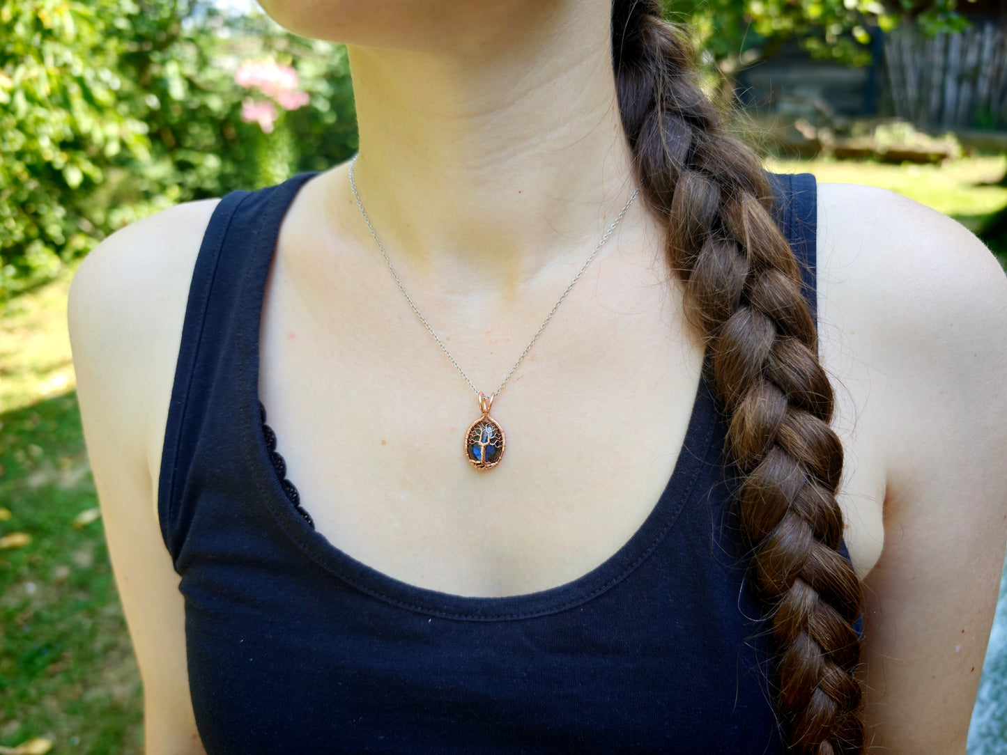 Tree pendant with a labradorite gemstone