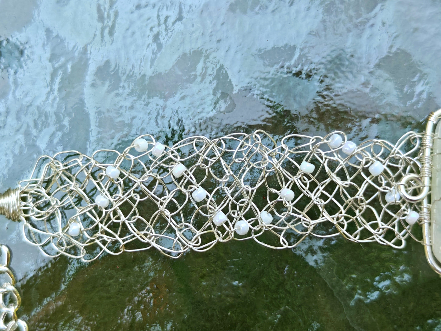 Wire crochet tree bracelet with a moonstone