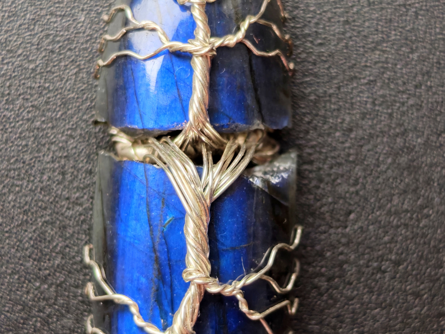 Tree pendant with a broken labradorite gemstone