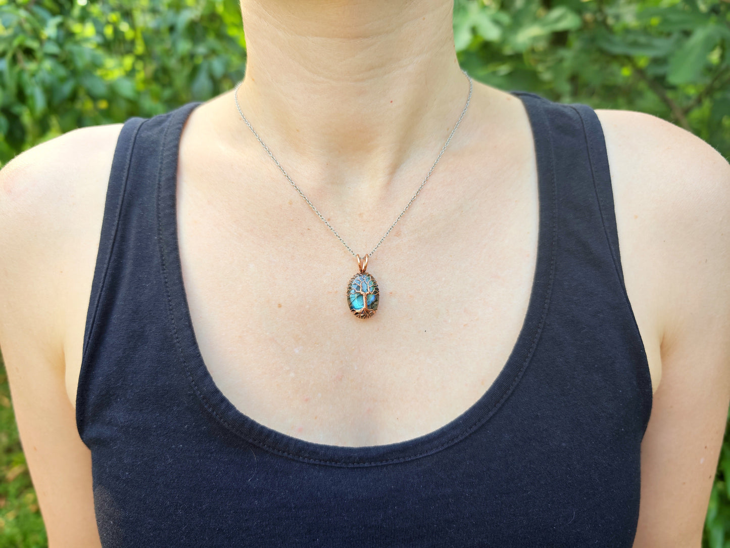 Tree pendant with a labradorite gemstone