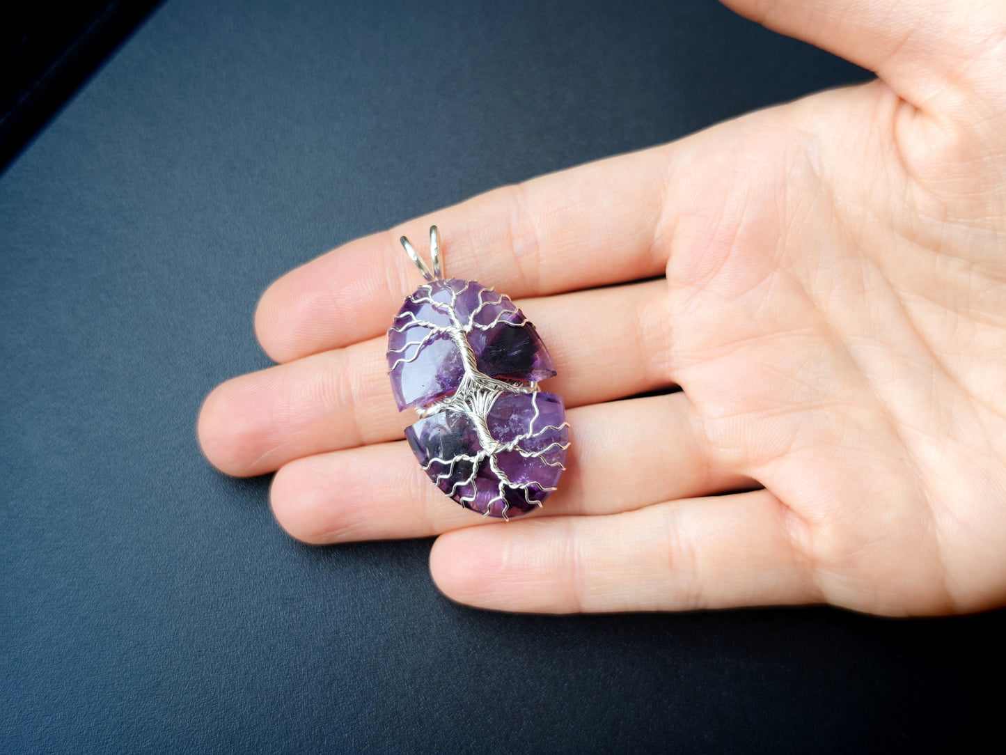Tree pendant with a broken labradorite gemstone